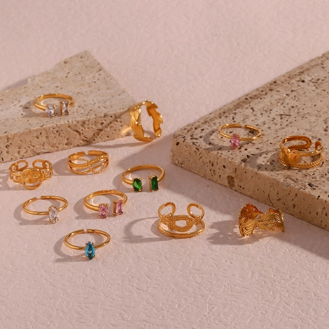 Verstellbarer Modering Damen 18K Vergoldet Edelstahl Geometrisch Bunte Zirkonia Eingelegt Luxusschmuck