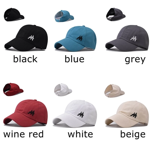 Women Cotton Baseball Cap With Ponytail Hole Adjustable High Messy Bun Sports Sun Hat Casual Embroidered Solid Color