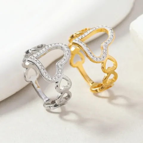 Anillo De Corazón Calado Acero Inoxidable Diamantes De Imitación Diseño Hueco Minimalista Joyería Regalo Mujer