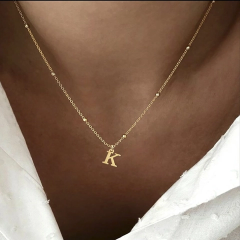 Minimalistische Initialen Buchstaben Anhänger Halskette Edelstahl Vergoldet Perlenkette Schmuck Für Damen Mode Accessoire