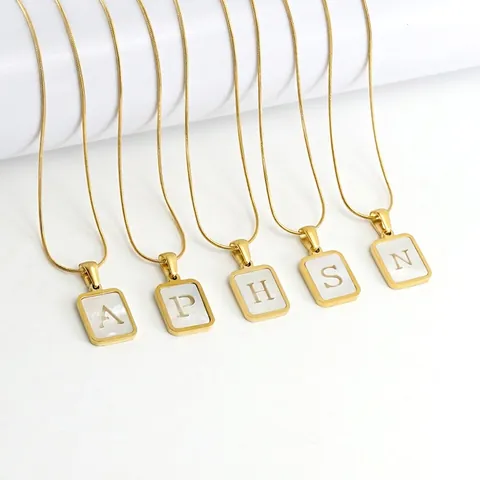 Hanger Ketting Roestvrij Staal 18K Verguld Witte Schelp Rechthoekige Holle Letter Initiaal Slangenketting Sieraden Voor Dames