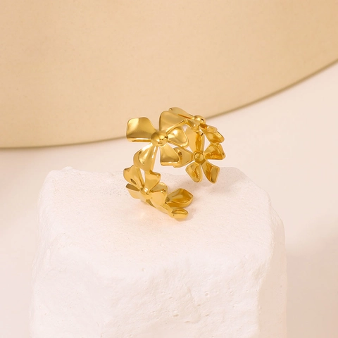 Blumen Floral Verstellbarer Offener Ring Edelstahl Leicht Luxus Minimalistischer Schmuck Für Damen Vergoldet