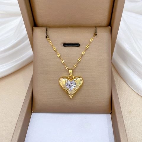 Herz Anhänger Halskette Edelstahl Kette Kupfer Micro Pave Zirkonia Elegante Schlüsselbein Kette Schmuck Für Damen