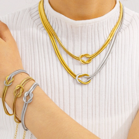 Collana E Bracciale A Catena Serpente In Acciaio Inossidabile Placcato Oro 18K Minimalista Gioielli Nodo Geometrico