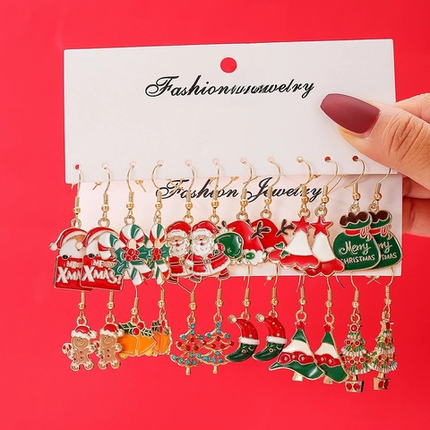 Boucles Oreilles Noël Alliage Émail Fête Bijoux Père Noël Flocon Neige Renne Cloche Dessin Animé Nouveauté Mignon Festif