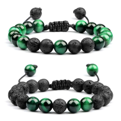 Natural Stone Lava Rock Tiger's Eye Bracelet Essential Oil Diffuser Adjustable Woven Cord Bracelet For Men Women Yoga Meditation Jewelry