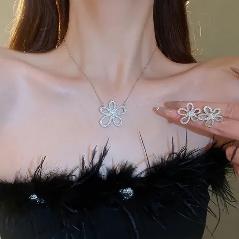 Collana E Orecchini A Fiori Cavi In Zircone Scintillante Gioielli In Rame Accessori Eleganti Donna Perno In Argento Sterling 925