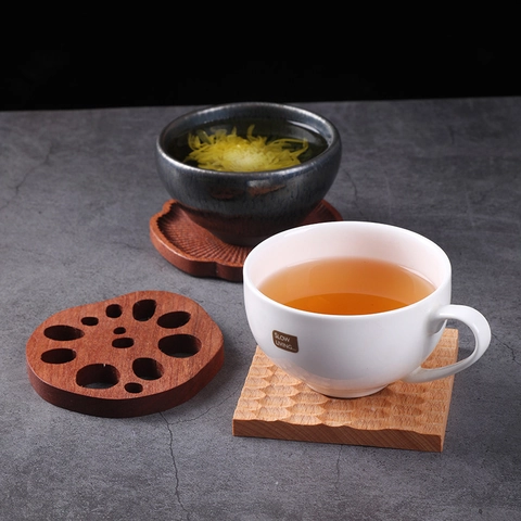 Sottobicchieri In Legno Faggio Noce Nero Ebano Isolante Termico Radice Di Loto Trifoglio Forma Tè Caffè Tappetino Stile Giapponese