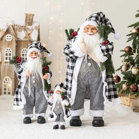 Statuina Di Babbo Natale E Pupazzo Di Neve Decorazione Natalizia Bambola Di Peluche Tessuto Scozzese Stile Nordico Ornamento Casa