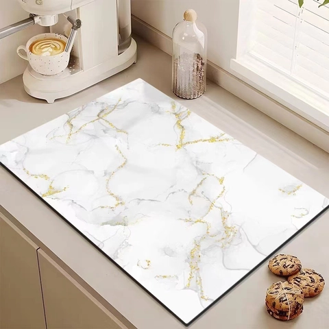 Tappetino Cucina Assorbente Diatomite Gomma Motivo Marmo Antiscivolo Protezione Per Piano Lavoro Moderno Minimalista