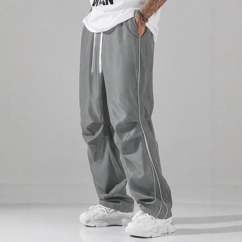 Pantaloni Sportivi Da Uomo Joggers Linee Laterali Coulisse Vita Elastica Poliestere Casual Gamba Larga Dritta