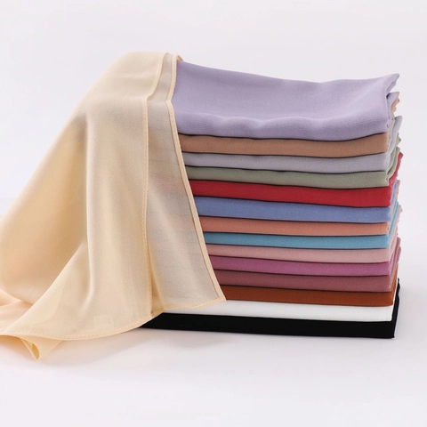 Women Square Chiffon Hijab Scarf Solid Color Lightweight Breathable Soft Elegant Plain Wrap Headscarf Head Wear