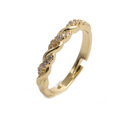 Gestreifter Seil Ring Offen Kupfer 18K Vergoldet Mikro Zirkonia Geometrisch Verstellbarer Fingerschmuck Damen