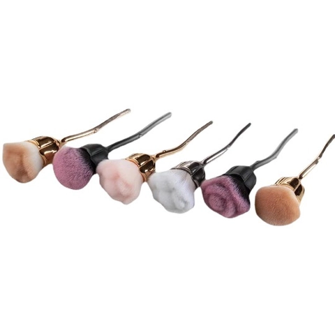 Rose Shaped Makeup Brush Soft Synthetic Fiber For Loose Powder And Blush Elegant Floral Design Metallic Handle