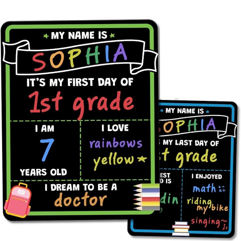 First Day Of School Chalkboard Sign Double Sided Wood Reusable Milestone Board For Kids Photos Back To School Supplies