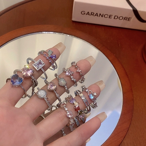 Exquisiter Zirkon Verstellbarer Offener Ring Für Damen Kupfer Metall Beschichtet Herz Schmetterling Design Schmuck