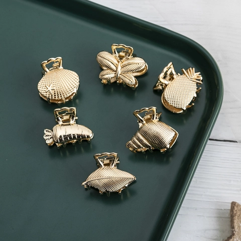 Mini Haarklemmen Zinklegering Metaal Vlinder Schelp Blad Vorm Antislip Vintage Goud Zilver Haaraccessoires Voor Vrouwen