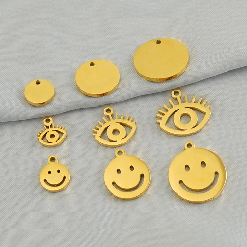 Dijes Colgantes De Acero Inoxidable Chapado En Oro De 18K Cara Sonriente Ojo Redondo Para Hacer Joyas DIY Artesanía