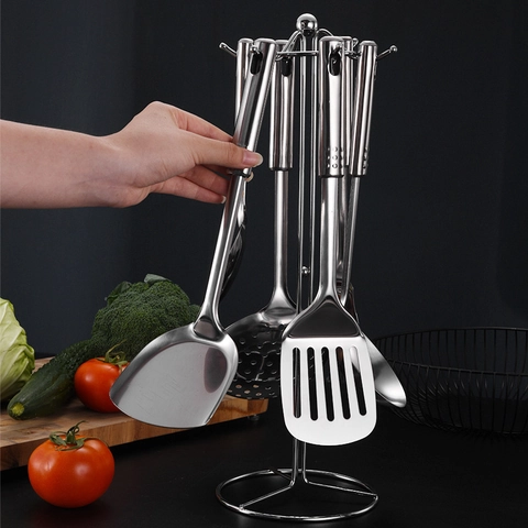 Utensili Da Cucina In Acciaio Inossidabile Spatola Mestolo Schiumarola Cucchiaio Per Pasta Con Foro Di Sospensione Lucidato