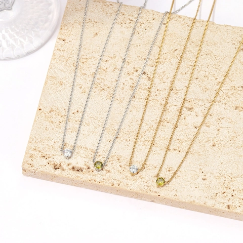 Collana Con Pendente In Zirconia Cubica Rotonda Acciaio Al Titanio Catena Per Clavicola Delicata Minimalista Gioielli