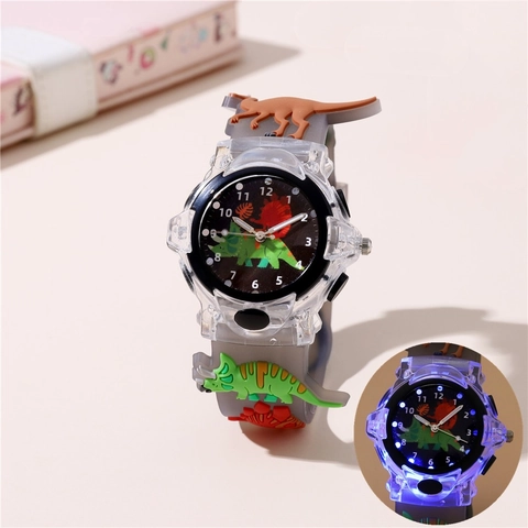 Dinosaurier Cartoon Kinderhorloge Lichtgevende LED Licht Kunststof Kast 3D Dierenpatroon Quartz Wijzers Ronde Wijzerplaat Cadeau