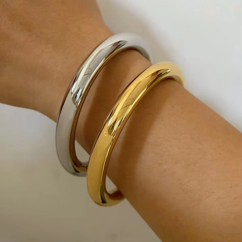 Minimalist Hollow Bangle Bracelet For Women High Polished Stainless Steel Plain Circle Wristband INS Style