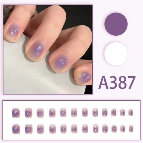 Uñas Postizas Press On Degradado Morado Estrella Luna Plástico Brillo Gelatina Para Mujeres