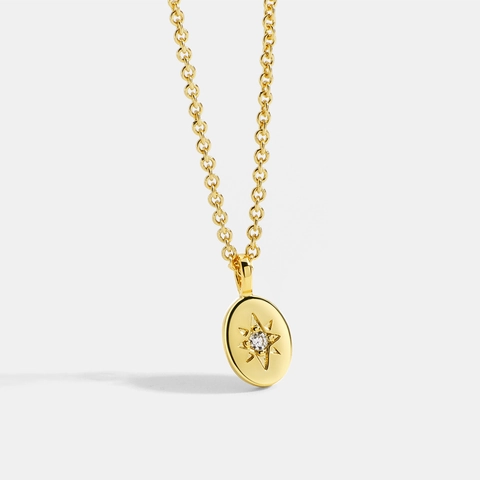 Collana Con Pendente a Stella Ovale in Ottone Vintage Per Donna Placcato Oro 14K Strass Gioielli Stella Polare Regalo