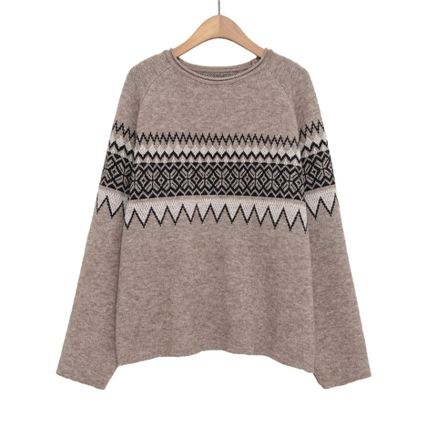Maglione In Maglia Da Donna Maniche Lunghe Girocollo Jacquard Geometrico Fair Isle Pullover Ampio Casual Autunno Inverno