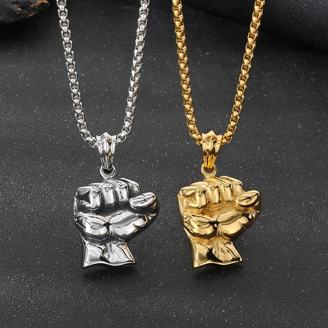 Collana Con Ciondolo A Pugno Acciaio Inossidabile Solido Design Potenza Hip Hop Punk Retro Gioielli Per Uomini