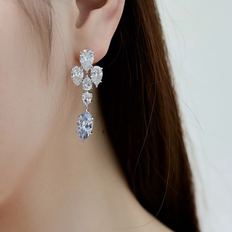 S925 Sterling Silver Drop Earrings For Women European Wedding Exquisite Zirconia Inlaid Water Drop Marquise Cut Dangle Earrings