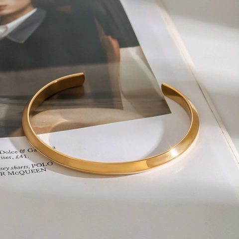 18K Vergoldet Edelstahl Offener Armreif Für Frauen Minimalistisch Geometrisch Poliert Glatt Bangle Schmuck