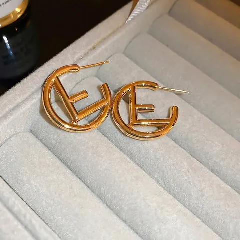 C Shaped Hoop Earrings With Silver Earring Post Hollow Letter Geometric Metal Jewelry For Women Fashion Minimalist Gold