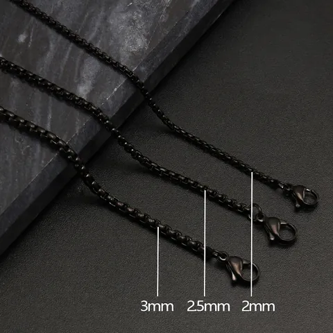 Collar De Cadena De Caja De Acero Inoxidable Negro Joyería De Eslabones Cuadrados Pulidos Para Hombres Y Mujeres Hip Hop