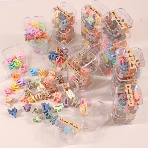 Set de Mini Pinzas de Pelo Estilo Coreano Colores Macaron Morandi Pequeñas Pinzas de Resina Mate Flor Corazón Mariposa