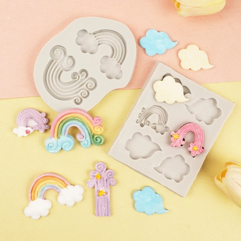 Molde De Silicona Nube Arcoiris Corazón Estrella Para Fondant Chocolate Resina Arcilla Decoración De Pasteles Herramienta Horneado