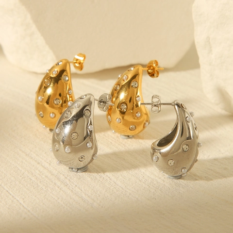 Teardrop Water Drop Earrings Stainless Steel Inlaid Faux Artificial Pearl Rhinestone 18K Gold Plated Fashion Jewelry For Women
