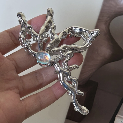 Molletta Per Capelli a Farfalla Stile Metallo Liquido Lega Strass Pietra Sintetica Elegante Accessorio Per Capelli Donna