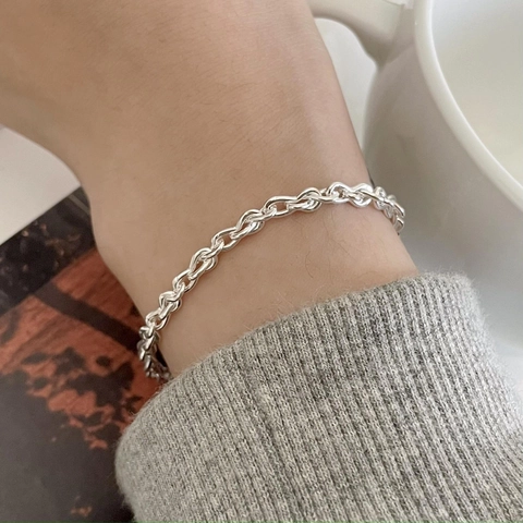 Pulsera De Plata De Ley 925 Minimalista Cadena Geométrica Con Cierre Ajustable Joyería Hecha A Mano Para Mujeres