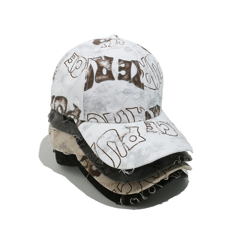 Baseball Cap Distressed Letter Print Polyester Cotton Streetwear Hip Hop Vintage Unisex Sunshade Curved Brim Hat