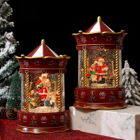 Caja De Música De Bola De Nieve Carrusel De Navidad Luces LED Caída De Nieve Automática USB Batería Resina Decoración Regalo