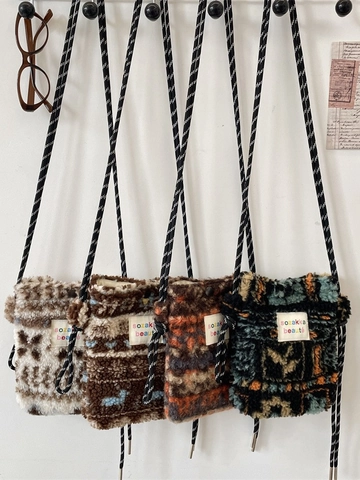 Borsa A Tracolla In Peluche Donna Retro Piccola Borsa A Spalla Tasca Per Cellulare Motivo Geometrico Autunno Inverno