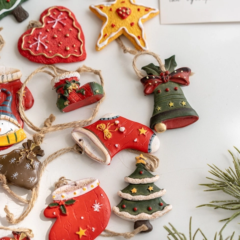 Vintage Harz Weihnachten Ornamente Weihnachtsmann Schneemann Lebkuchen Schneeflocke Anhänger Rustikalen Baum Schmuck
