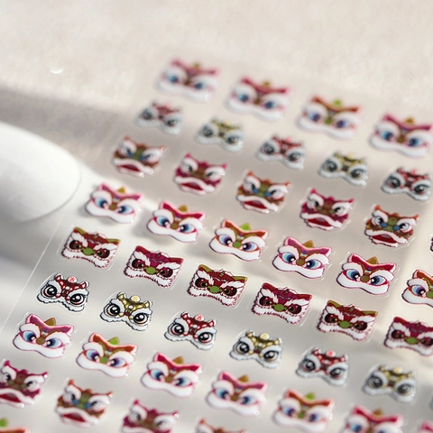 3D Reliëf Leeuwendans Nagelkunst Stickers Chinese Stijl Nieuwjaar Mat Zilverfolie Zelfklevend DIY Manicure Decoratie
