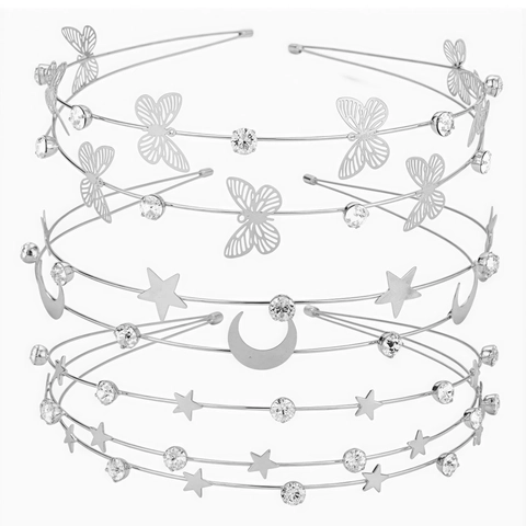 Multi Layer Headband Zinc Alloy Rhinestone Star Moon Butterfly Hair Hoop Wedding Party Accessories Elegant For Women