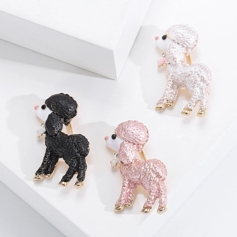Creative Cute Enamel Poodle Brooch Pin For Women Alloy Animal Dog Rhinestone Breastpin Fashion Jewelry Clothing Accessory Gift