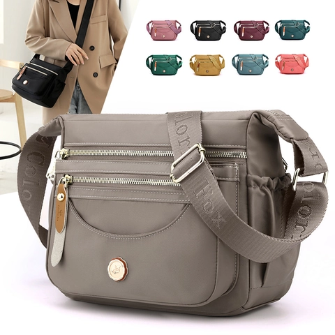 Bolso Bandolera Para Mujer Nylon Impermeable Capas Múltiples Gran Capacidad Bolso De Hombro Con Varios Bolsillos Casual