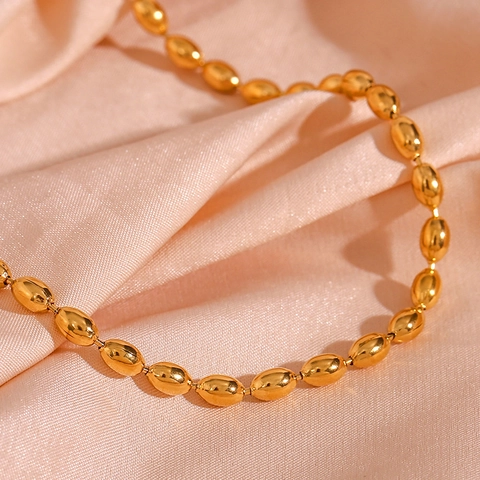Collana A Catena Con Perle Ovali Minimalista In Acciaio Inossidabile Placcato Oro 18K Gioielli Geometrici Per Donne
