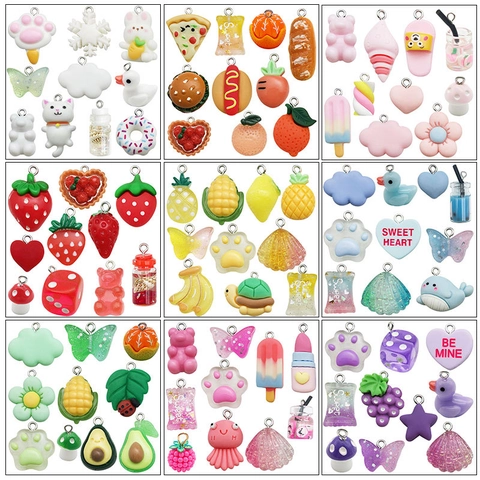 Cute Cartoon Resin Charms Pendants Mixed Fruit Animal Food Shapes For DIY Jewelry Making Handmade Crafts Accessories