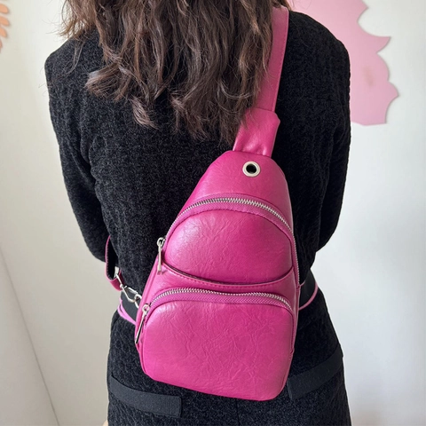 PU Leather Chest Bag Women Men Crossbody Shoulder Backpack With Earphone Hole Multi Pocket Casual Sporty Travel